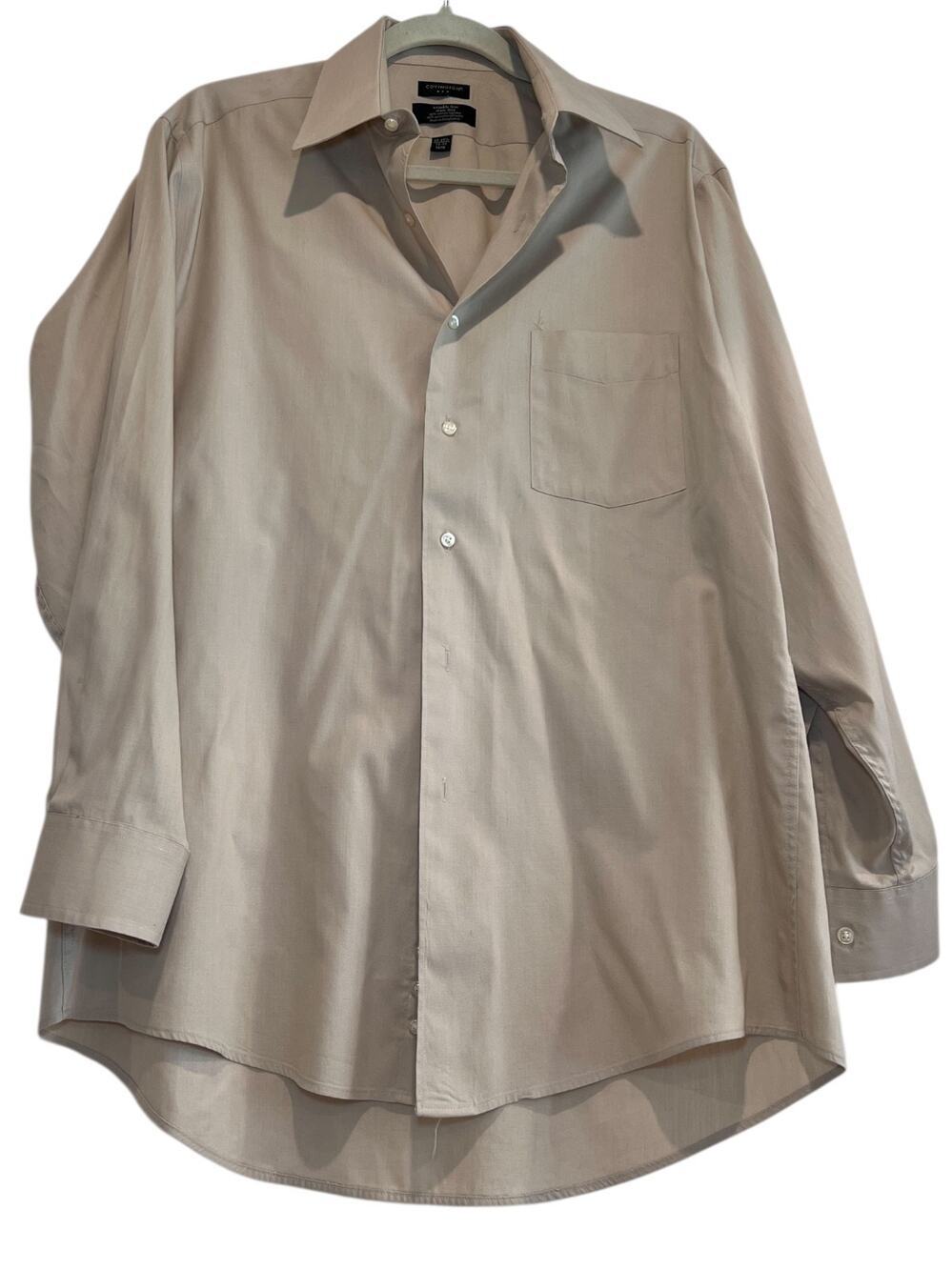 Covington Men's Dress Shirt Medium 15-15.5 32-33 Tan Beige Wrinkle Free Khaki